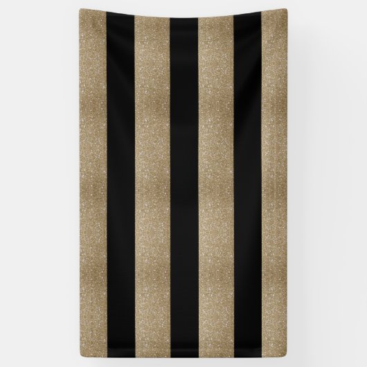 Preppy geometrisch patroon zwart en gouden strepen spandoek (Verticaal)