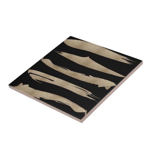 Preppy geometrisch patroon zwart en gouden strepen tegeltje (Zijkant)