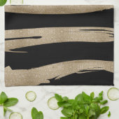 Preppy geometrisch patroon zwart en gouden strepen theedoek (Gevouwen)