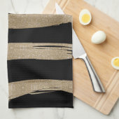 Preppy geometrisch patroon zwart en gouden strepen theedoek (Quarter Fold)