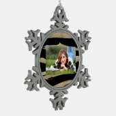 Preppy geometrisch patroon zwart en gouden strepen tin sneeuwvlok ornament (Links)