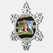 Preppy geometrisch patroon zwart en gouden strepen tin sneeuwvlok ornament (Rechts)