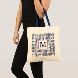 Preppy Geometrisch Wit Blauw Achthoek Monogram Tote Bag