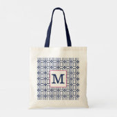 Preppy Geometrisch Wit Blauw Achthoek Monogram Tote Bag (Achterkant)