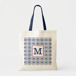 Preppy Geometrisch Wit Blauw Achthoek Monogram Tote Bag