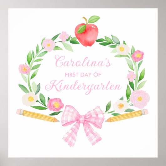 Preppy Gepersonaliseerde Eerste dag van school Bow Poster (Voorkant)