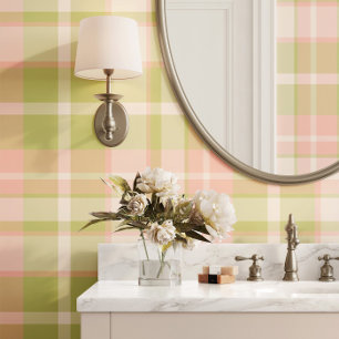 Preppy geplakt in roze en groen behang