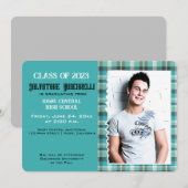 Preppy geruite eindexamen aankondiging {Blauw} (Voorkant / Achterkant)