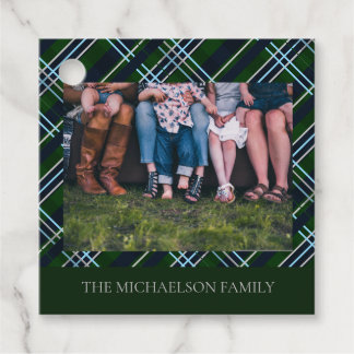Preppy geruite familiefoto bedankjes labels