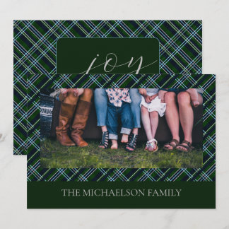 Preppy geruite familiefoto feestdagenkaart