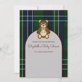 Preppy geruite teddybeer babyshower bedankkaart (Voorkant)