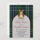 Preppy geruite teddybeer babyshower kaart (Voorkant)