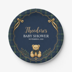 Preppy geruite teddybeer babyshower papieren borde bordje