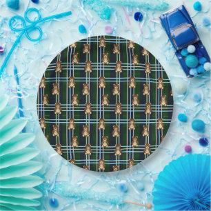 Preppy geruite teddybeer babyshower papieren bordje