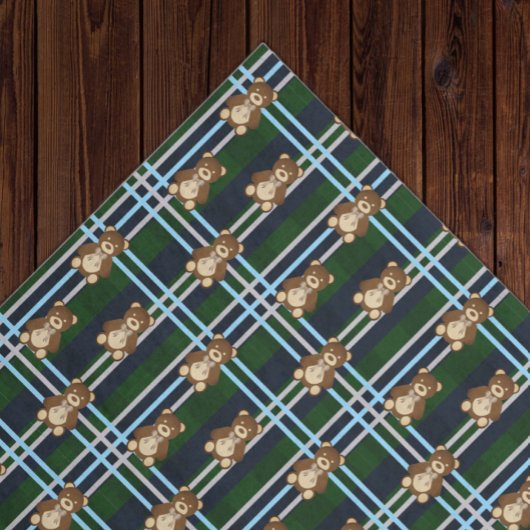 Preppy geruite teddybeer babyshower tissuepapier
