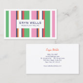 Preppy Gestreept Roze Schattige Modern Visitekaartje (Voorkant / Achterkant)