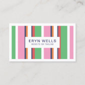 Preppy Gestreept Roze Schattige Modern Visitekaartje (Voorkant)