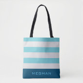 Preppy Gestreepte Pastel Blauw Monogram Canvas tas (Voorkant)