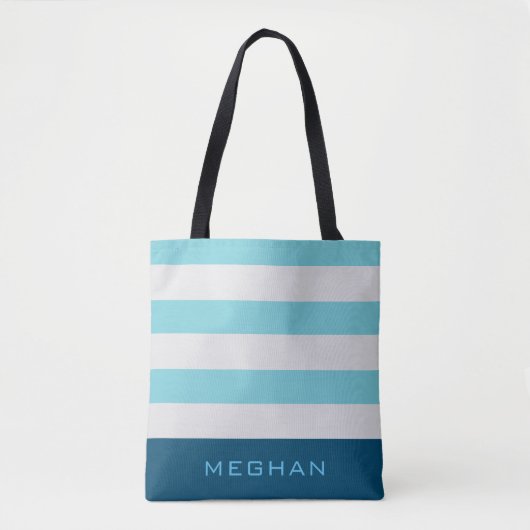 Preppy Gestreepte Pastel Blauw Monogram Canvas tas (Voorkant)