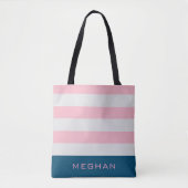Preppy Gestreepte Pastel Blush Monogram Canvas tas (Voorkant)