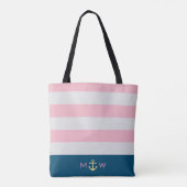 Preppy Gestreepte Pastel Blush Monogram Canvas tas (Achterkant)