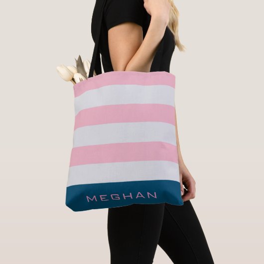 Preppy Gestreepte Pastel Blush Monogram Canvas tas (Dichtbij)