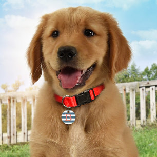 Preppy Gestreepte Slate Blue Monogram ID Dog Label Huisdierpenning