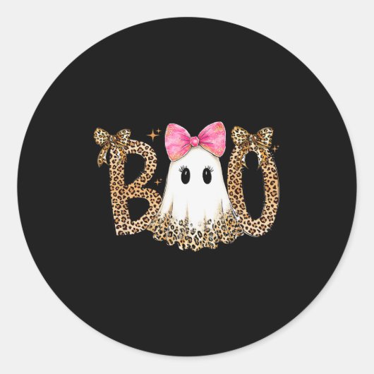 Preppy Ghost Boo,leopard Soky Coquette,halloween F Ronde Sticker (Voorkant)