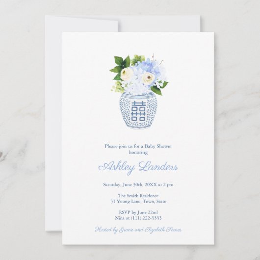 Preppy Ginger Jar Blue Floral Boy Baby shower Kaart (Voorkant)