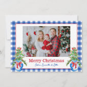 Preppy Ginger Jar Kerstboom Navy Gingham Feestdagenkaart (Voorkant)