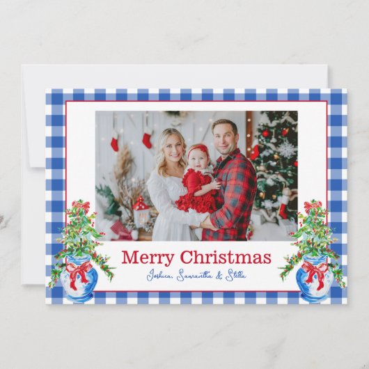 Preppy Ginger Jar Kerstboom Navy Gingham Feestdagenkaart (Voorkant)