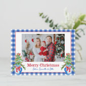 Preppy Ginger Jar Kerstboom Navy Gingham Feestdagenkaart (Staand voorkant)