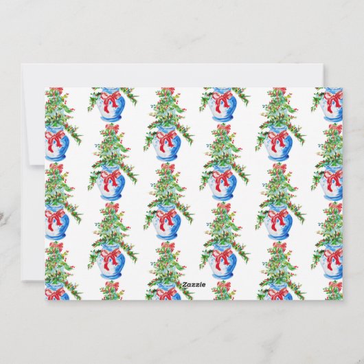 Preppy Ginger Jar Kerstboom Navy Gingham Feestdagenkaart (Achterkant)