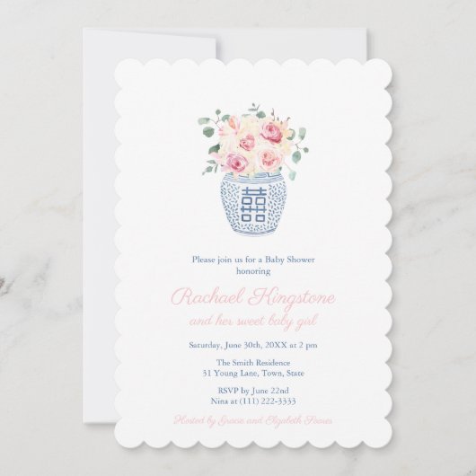 Preppy Ginger Jar Pink Florals Girl Baby shower Kaart (Voorkant)