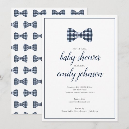 Preppy Gingham Bow Stropdas Baby Boy Uitnodiging (Voorkant / Achterkant)