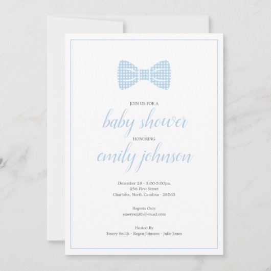 Preppy Gingham Bow Stropdas Baby Boy Uitnodiging (Voorkant)