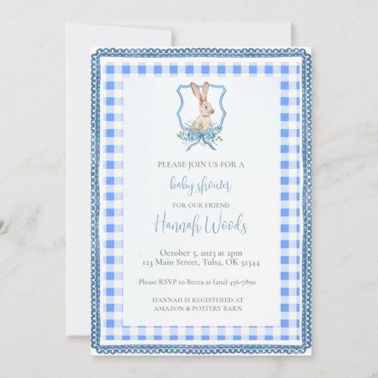 Preppy Gingham Bunny-Baby shower Kaart (Voorkant)
