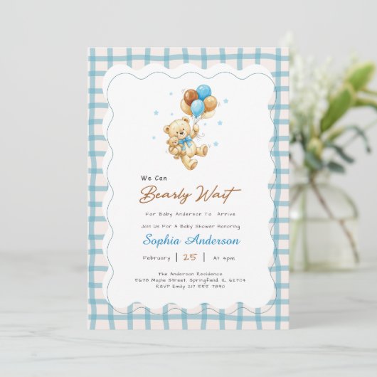 Preppy Gingham Strik Baby Shower Kaart (Staand voorkant)