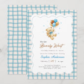 Preppy Gingham Strik Baby Shower Kaart (Voorkant / Achterkant)