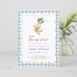 Preppy Gingham Teddybeer Baby Shower Kaart