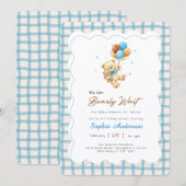 Preppy Gingham Teddybeer Baby Shower Kaart (Voorkant / Achterkant)