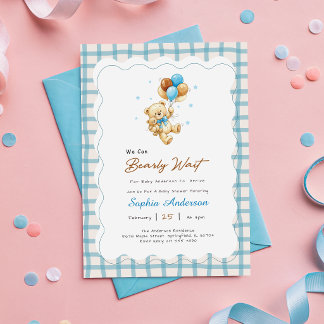Preppy Gingham Teddybeer Baby Shower Kaart