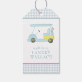 Preppy Gingham Waterverf Blauw Monogram Golfkar Cadeaulabel (Voorkant)