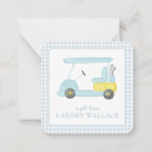 Preppy Gingham Waterverf Blauw Monogram Golfkar Notitiekaartje (Voorkant)
