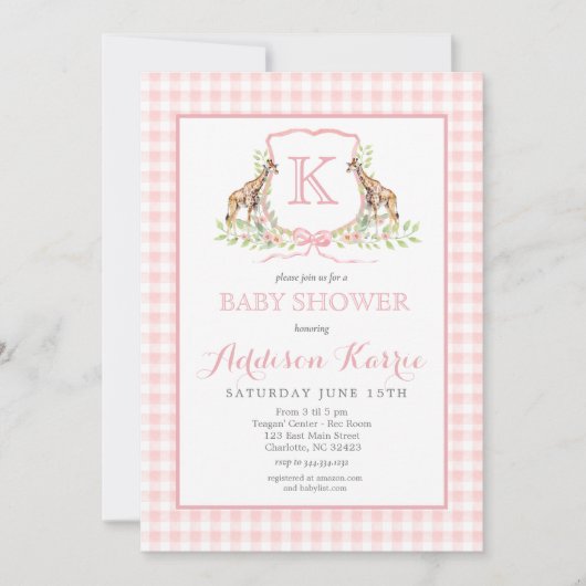 Preppy Giraffe Baby shower uitnodiging (Voorkant)