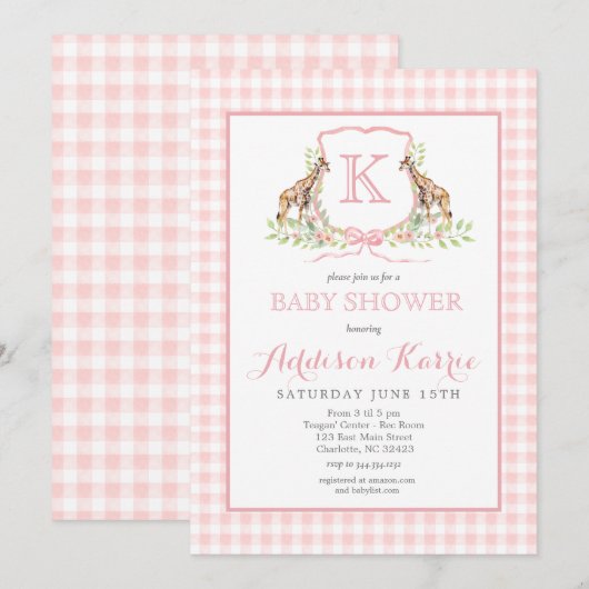 Preppy Giraffe Baby shower uitnodiging (Voorkant / Achterkant)