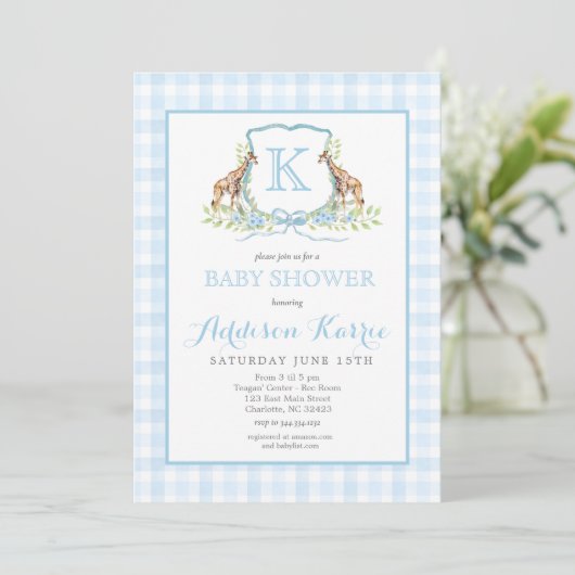 Preppy Giraffe Crest Baby shower uitnodiging (Staand voorkant)