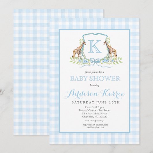 Preppy Giraffe Crest Baby shower uitnodiging (Voorkant / Achterkant)