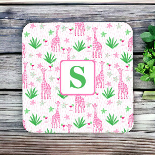 Preppy Giraffen & Cosmopolitans Monogram Kartonnen Onderzetters