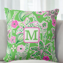 Preppy Giraffen Lily Monogram / Groen Roze Bloemmo